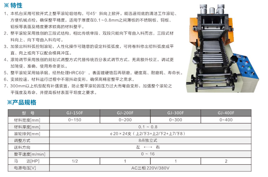 精密薄板材料整平機單段式GJ-B產(chǎn)品說明